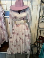 Short sleeve, oversized, baby doll dress with pink flowers and pockets